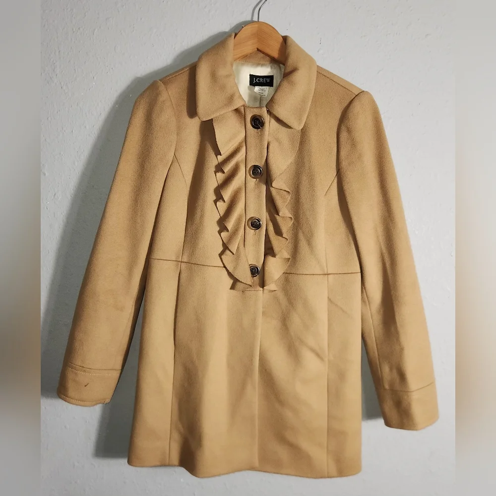 J Crew Pea Wool Coat Taupe Wool Ruffle Minimalist Quite Luxury Womens Size 2 - Picture 1 of 1